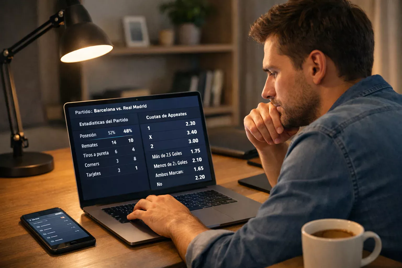 Persona analizando diferentes plataformas de apuestas en un portátil con estadísticas de fútbol