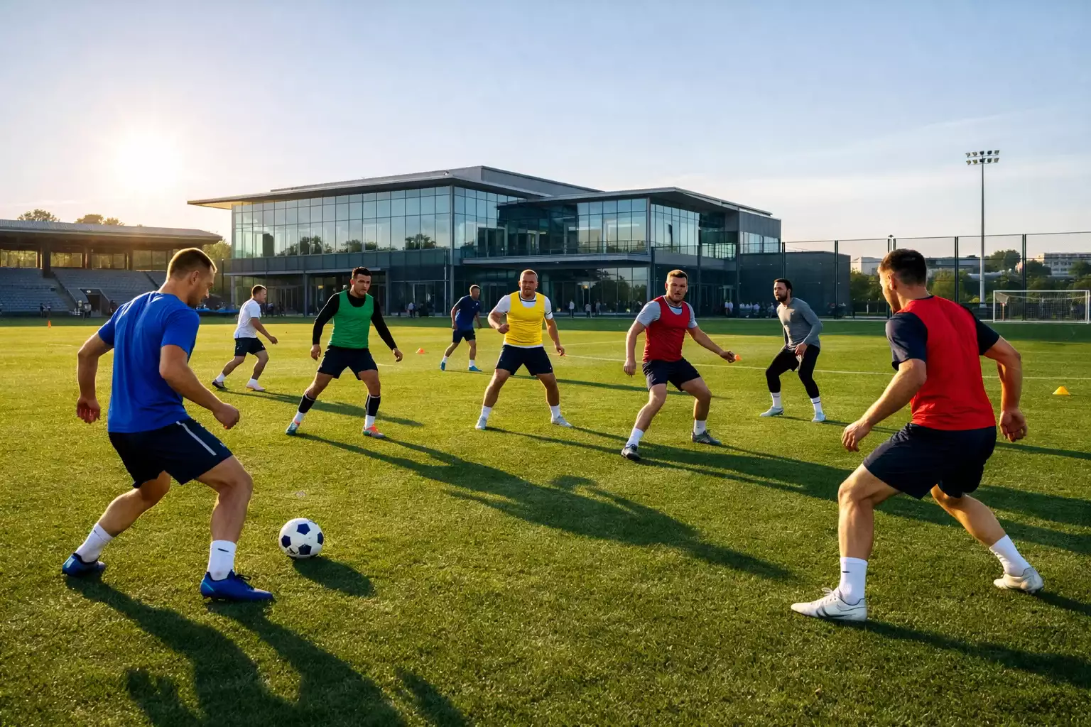 Jugadores de diferentes ligas europeas en campo de fútbol