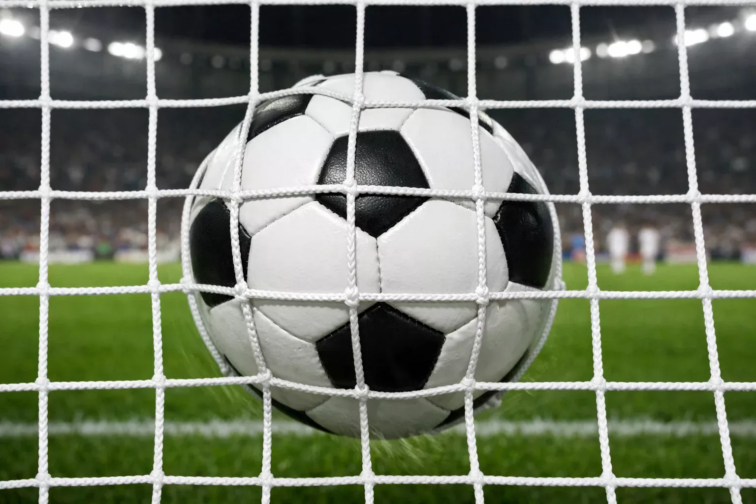 Red de portería con balón entrando durante celebración