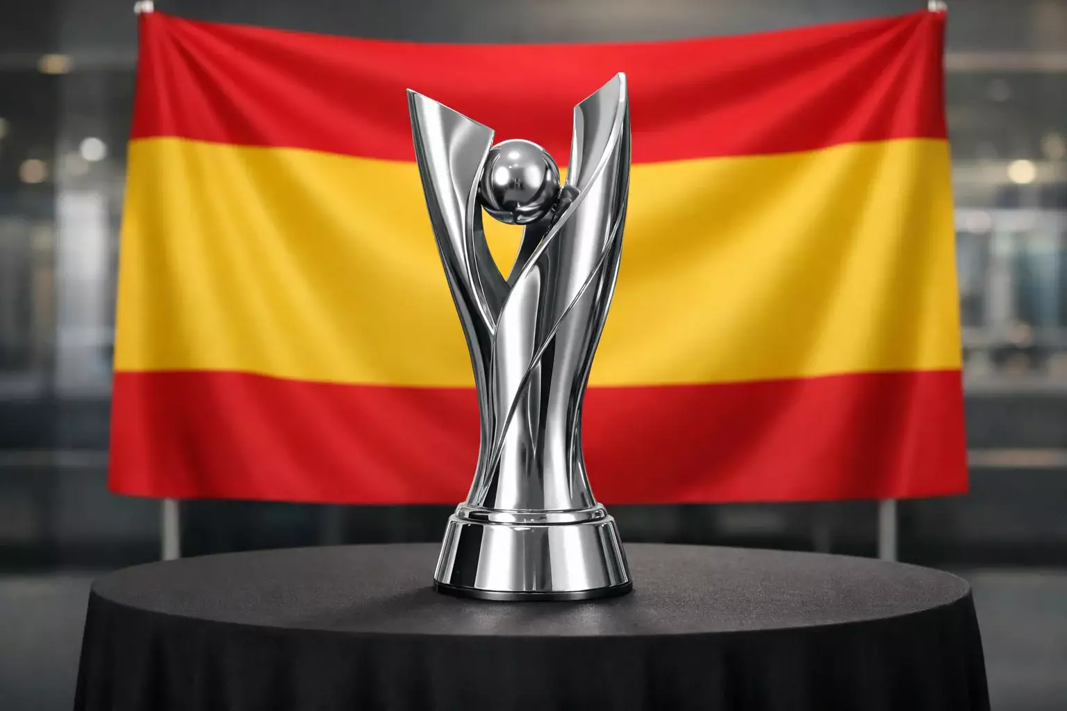 Trofeo de Europa League con bandera española de fondo