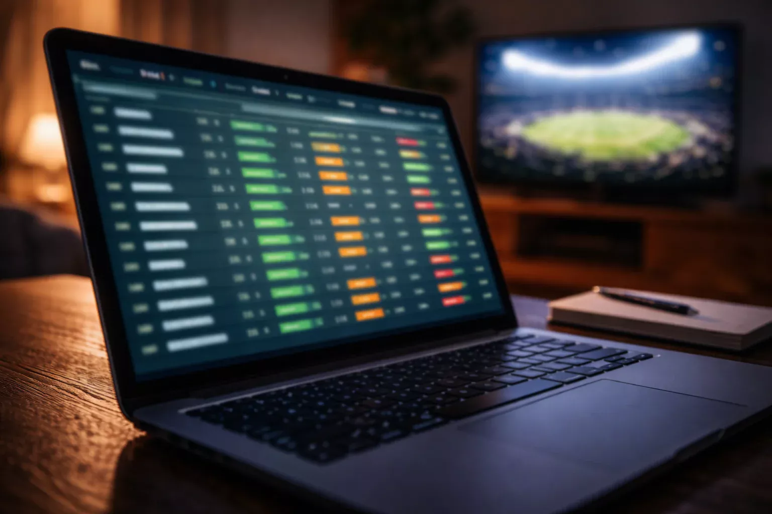 Primer plano de una pantalla mostrando cuotas de un partido de fútbol europeo en un ambiente nocturno