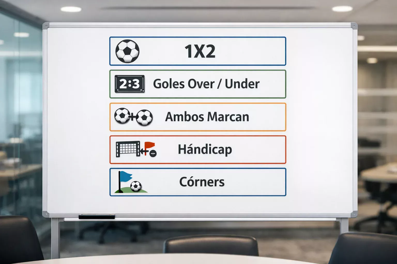 Tablero con diferentes opciones de mercados de apuestas deportivas para partidos de fútbol